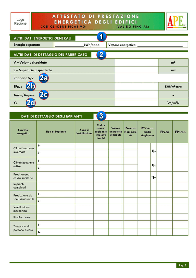 Terza pagina di un attestato di prestazione energetica - APE