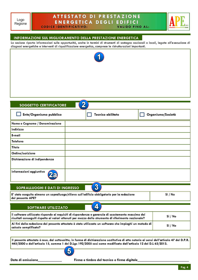 Quarta pagina di un attestato di prestazione energetica - APE