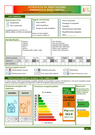 Esempio di Ape - Attestato di Prestazione Energetica