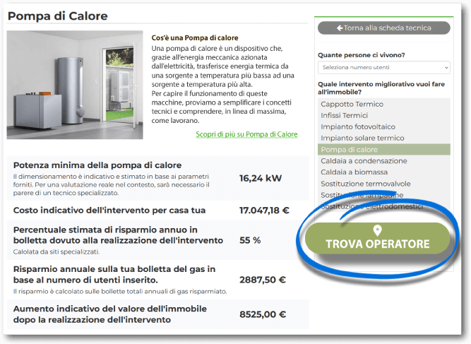 Ricerca operatori su PagineGreen360.it dalla scheda intervento sul Quaderno Verde