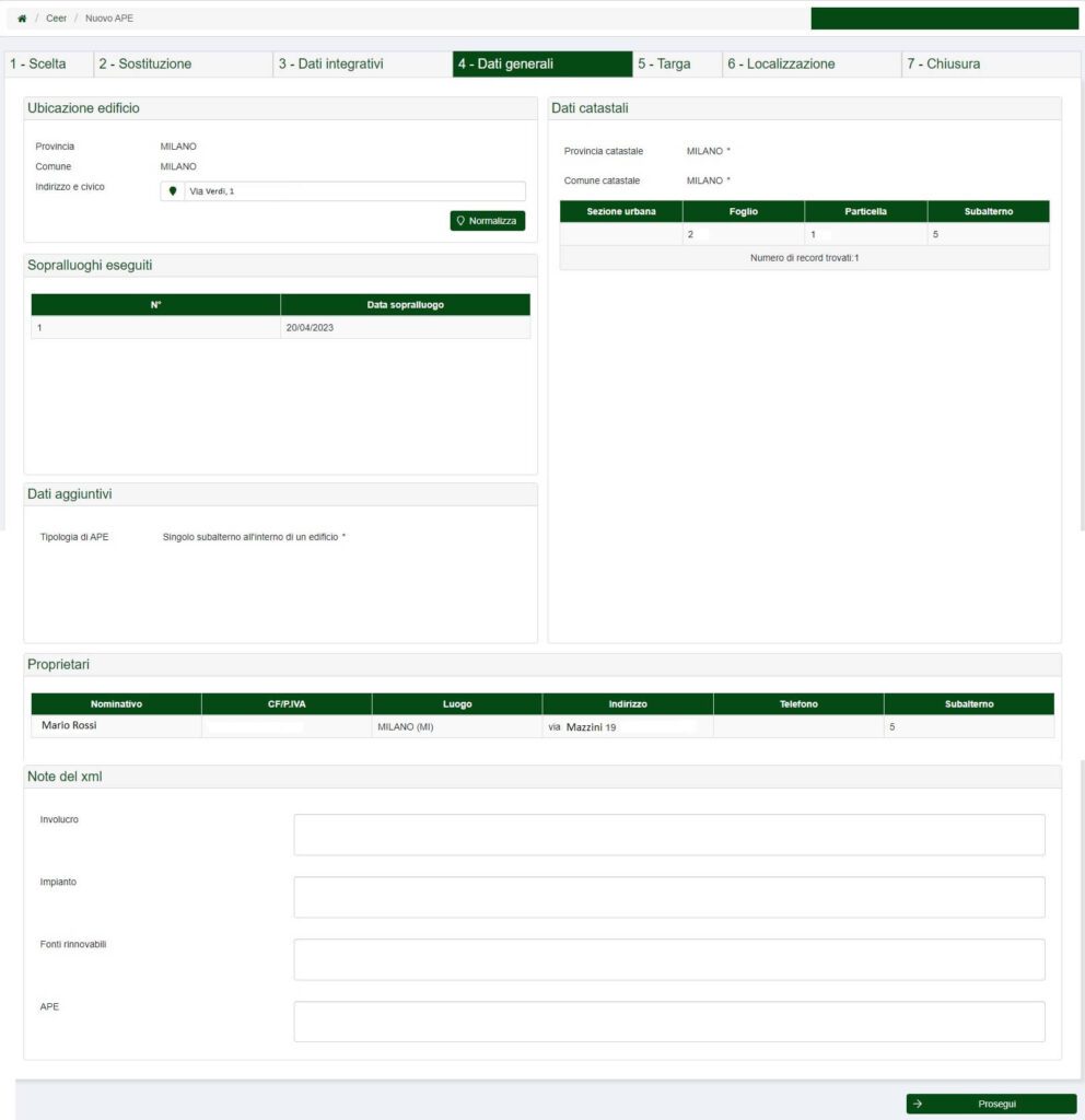 Conferma dati APE nel sistema CENED Lombardia | Apefacile.it News e Info Schermata di conferma dati APE nel sistema CENED Lombardia
