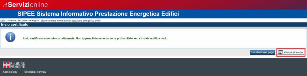 27-Caricamento-APE-Correttamente-inviato | Apefacile.it News e Info Stampa ricevuta certificato APE inviato in SIPEE