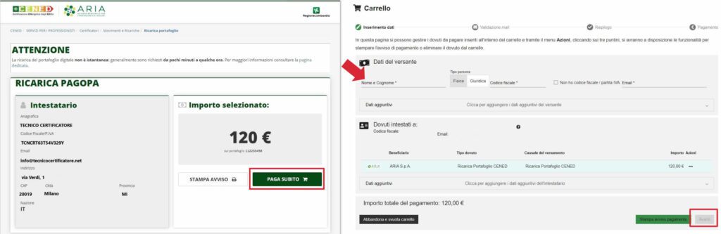 Ricarica portafoglio CENED | Apefacile.it News e Info Dettaglio procedura di ricarica portafoglio CENED