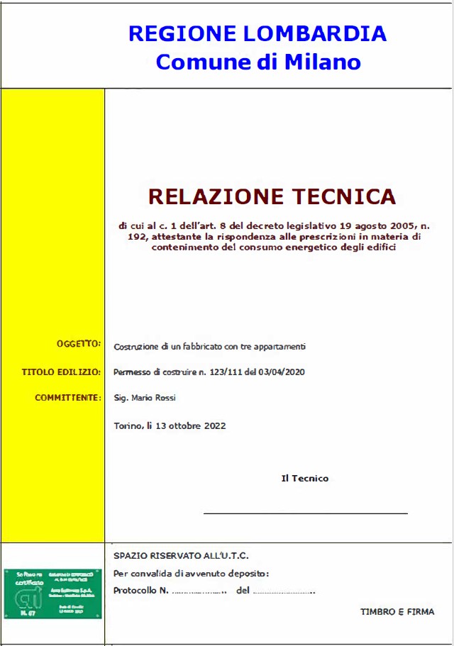 Esempio Relazione Tecnica ex Legge 10