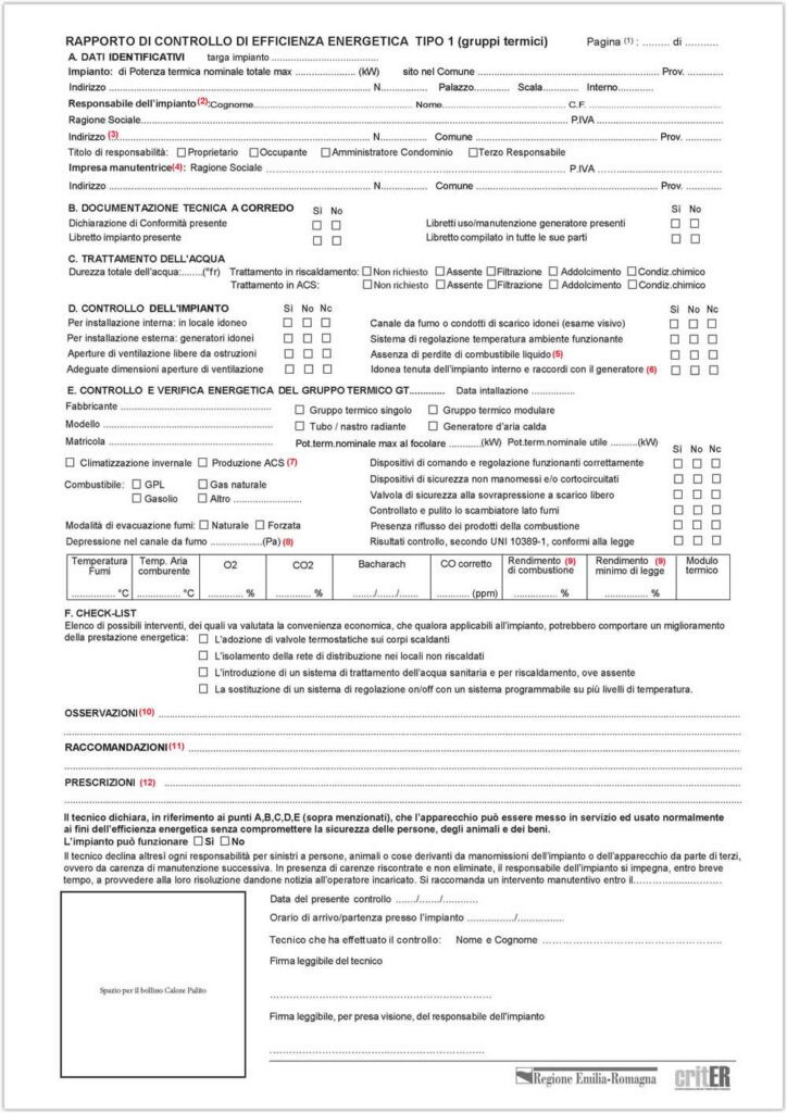 Esempio di Rapporto di Controllo di Efficienza Energetica