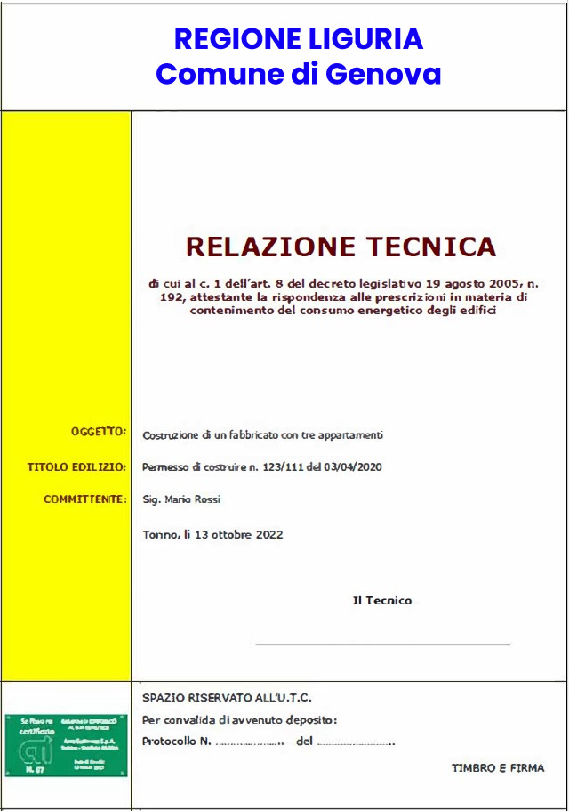 Esempio di Relazione Tecnica ex Legge 10
