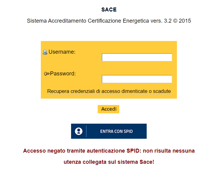 SACE - Accesso al portale negato