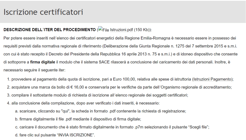 SACE - Iscrizione certificatori