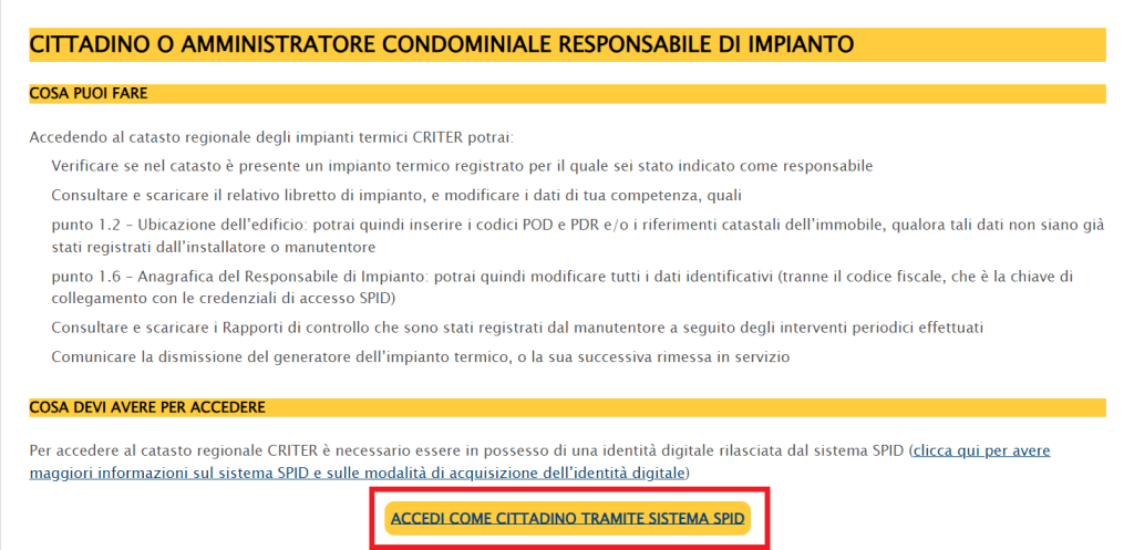 CRITER - Accesso al portale come cittadino