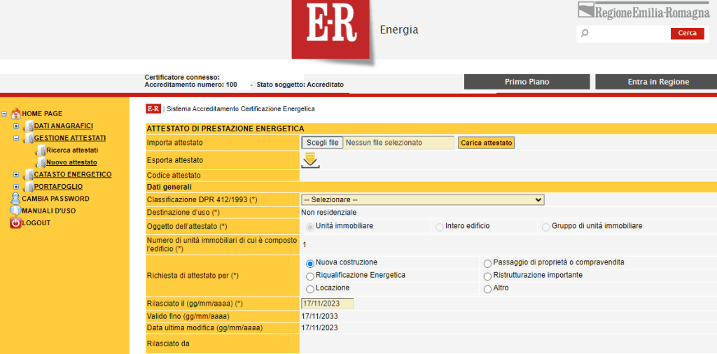 SACE - Invio nuovo attestato - Conferma inserimento