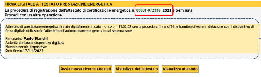 SACE - Invio nuovo attestato - Ottenimento Codice univoco APE