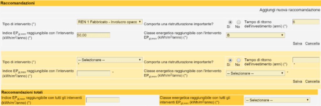 SACE - Invio nuovo attestato - Raccomandazioni