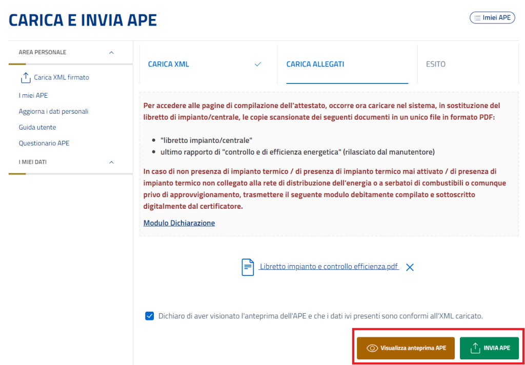 Sistema APE Sicilia - Anteprima APE e invio APE
