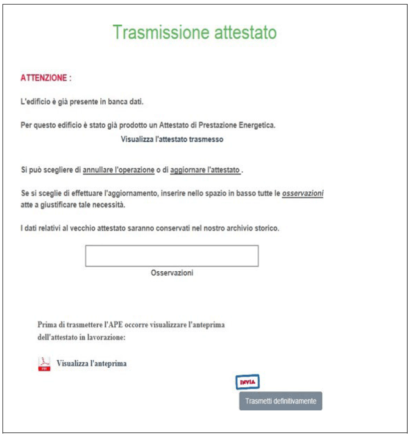 APE Calabria - Invio nuovo APE - Messaggio di errore