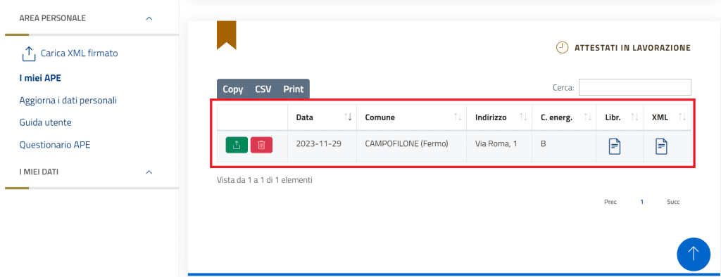 Sistema APE Sicilia - Cinformazioni APE caricati