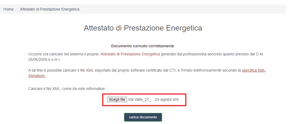 APE Calabria - Invio nuovo APE - Caricamento XML firmato digitalmente
