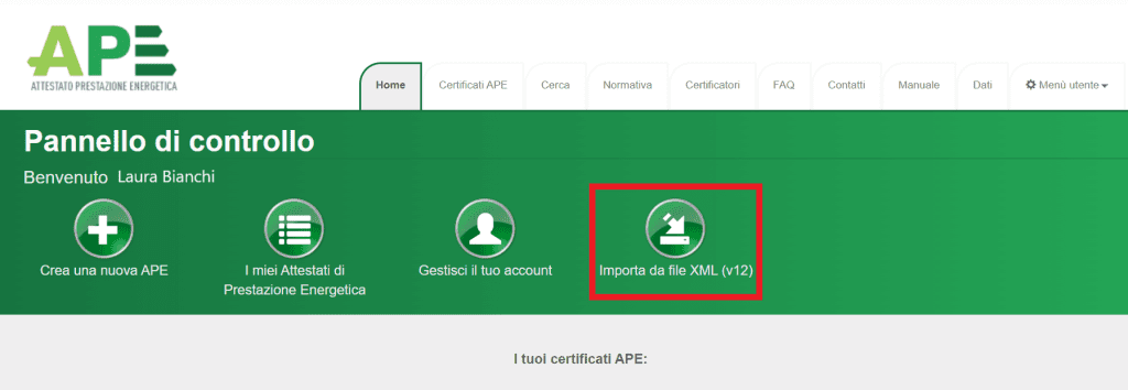 Portale APE - Regione Umbria - Importa da XML