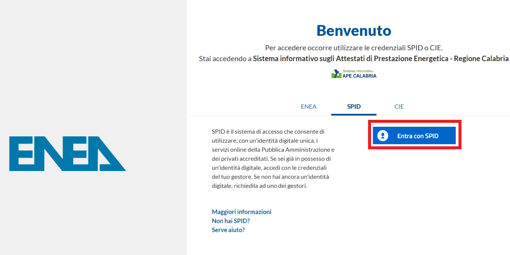APE Calabria - Accesso con SPID