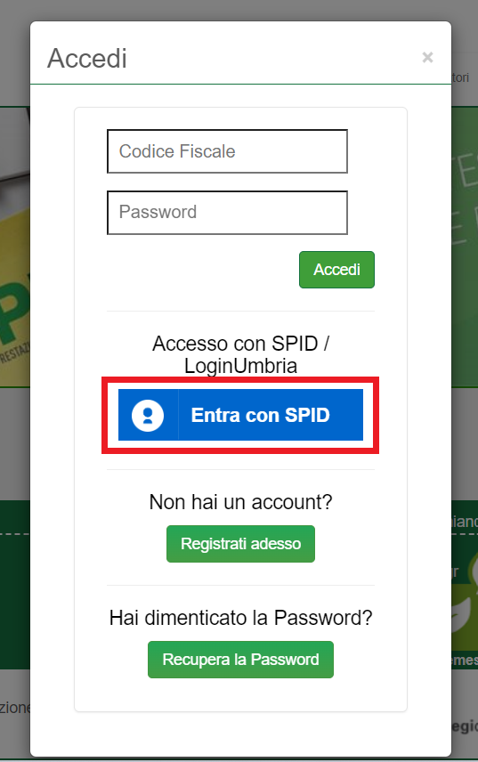 Sistema APE - Regione Umbria - Accesso