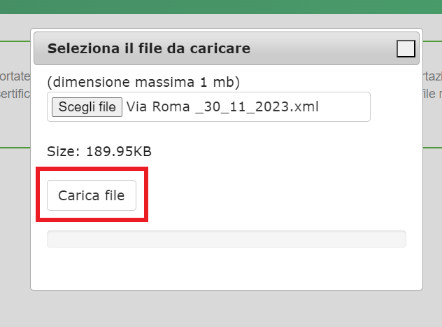 Portale APE - Regione Umbria - Seleziona XML dell'APE