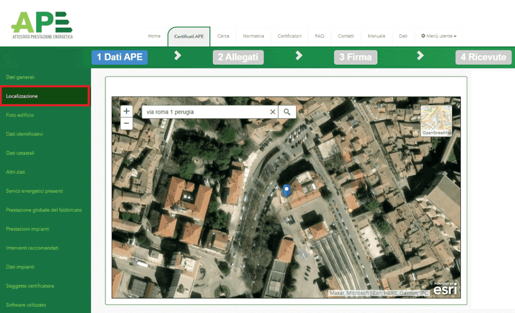Portale APE - Regione Umbria - Localizzazione