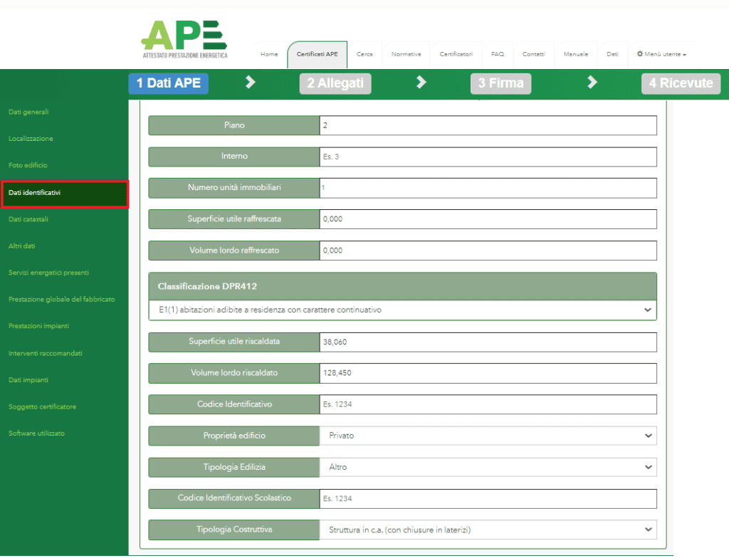 Portale APE - Regione Umbria - Dati identificativi