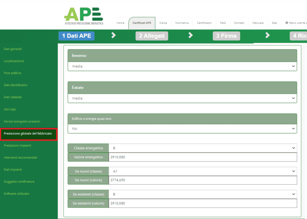 Portale APE - Regione Umbria - Prestazione globale del fabbricato