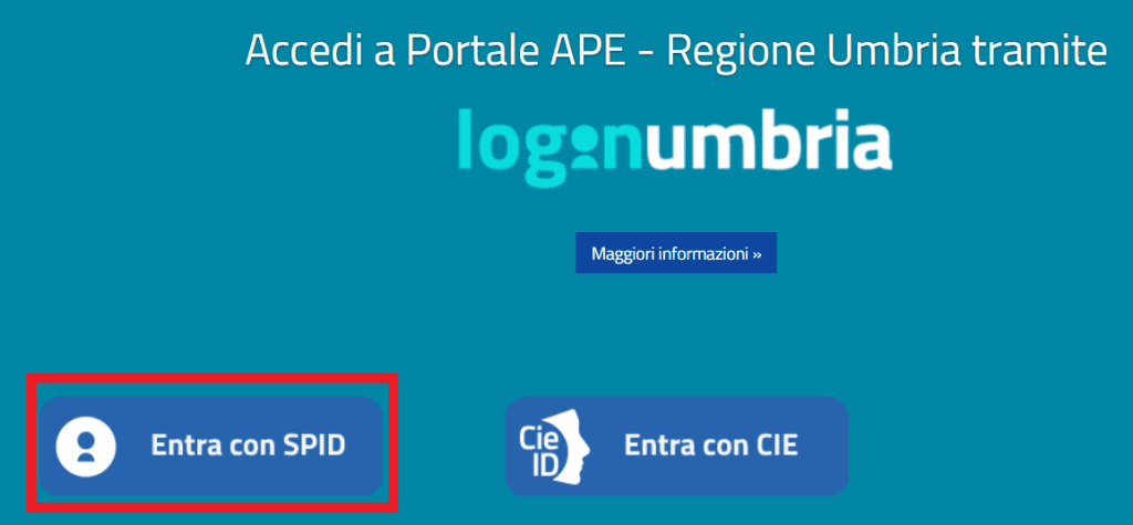 Portale APE - Regione Umbria - Accesso SPID