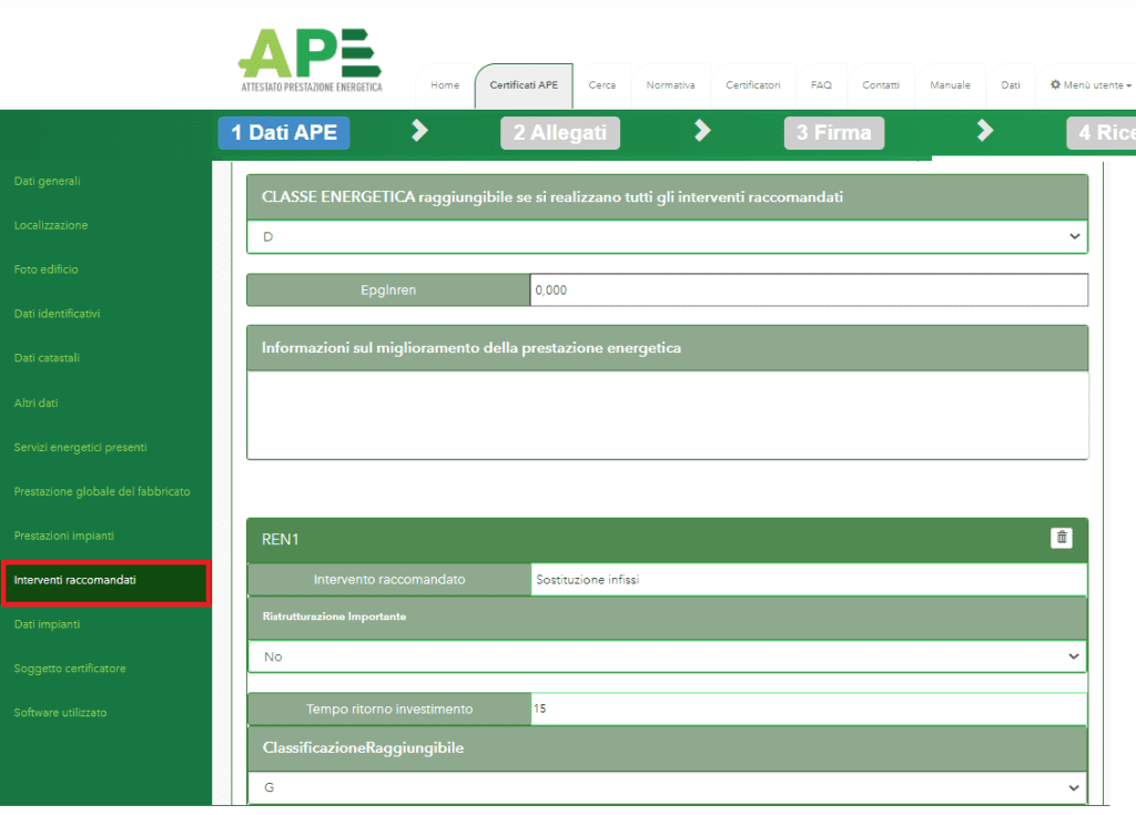 Portale APE - Regione Umbria - Interventi raccomandati