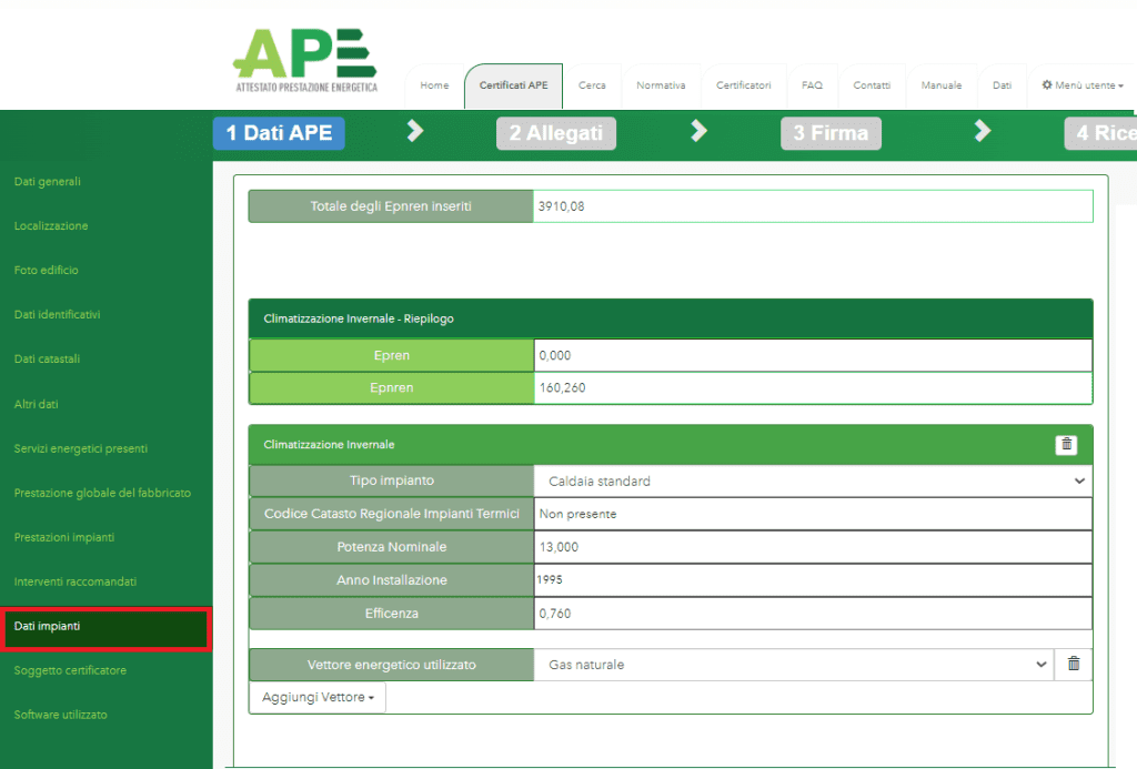 Portale APE - Regione Umbria - Dati impianti