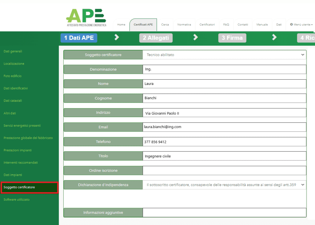 Portale APE - Regione Umbria - Soggetto certificatore