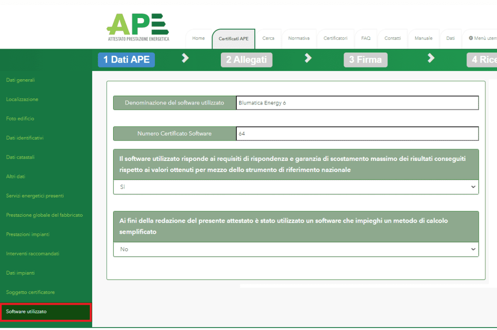 Portale APE - Regione Umbria - Software utilizzato