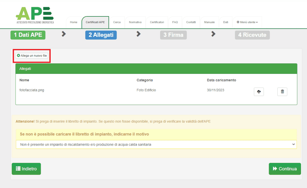 Portale APE - Regione Umbria - Allegati