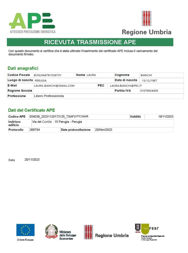 Portale APE - Regione Umbria - Ricevuta di trasmissione APE