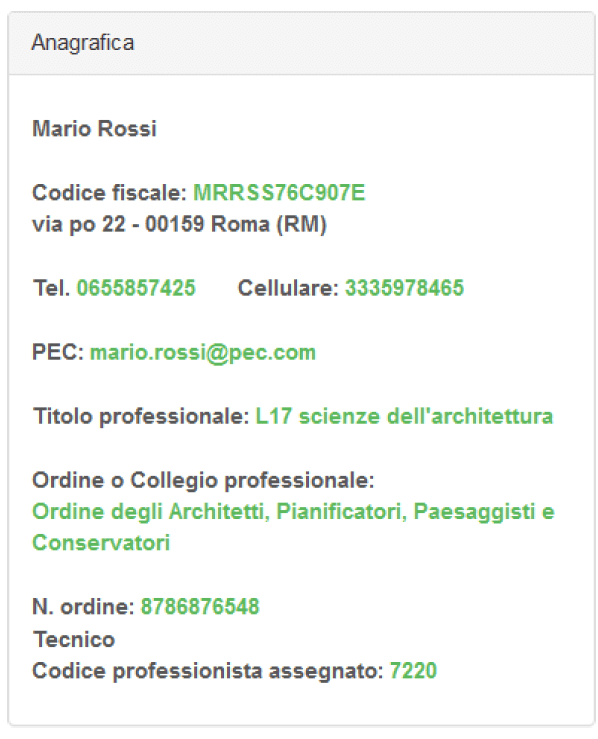 APE Calabria - Anagrafica di registrazione