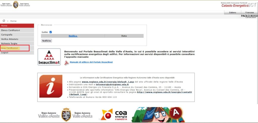 Beauclimat Valle D'Aosta - Accesso Area Certificatori