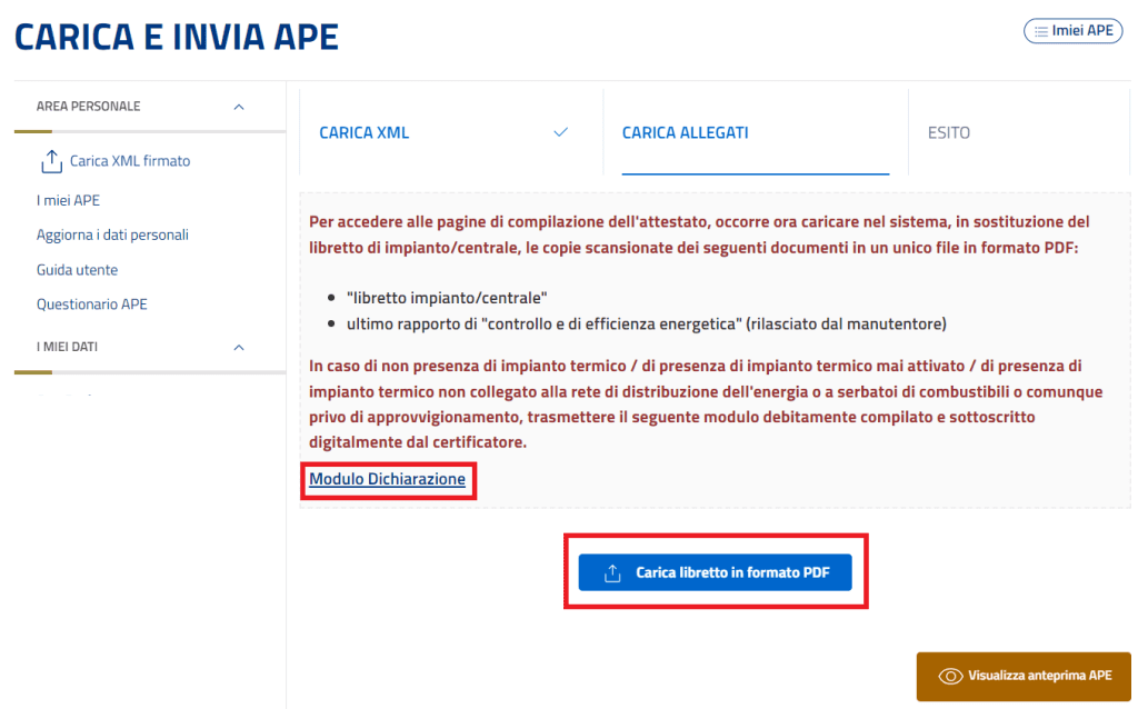 Sistema APE Sicilia - Carica libretto impianto