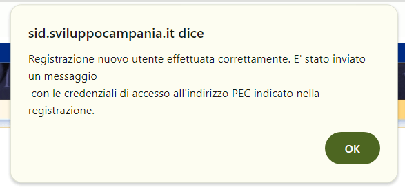 SID - Sviluppo Campania - Conferma di registrazione Certificatore