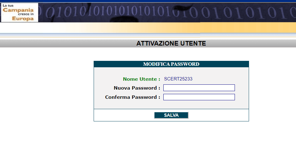 SID - Sviluppo Campania - Modifica della password temporanea