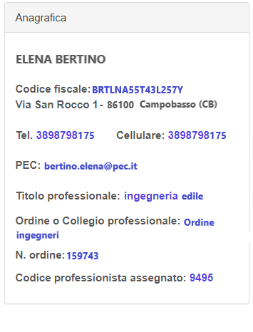 Sistema Informatico APE Molise - Esempio di Anagrafica