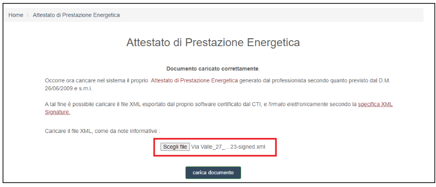 Sistema Informatico APE Molise - Carica XML APE firmato