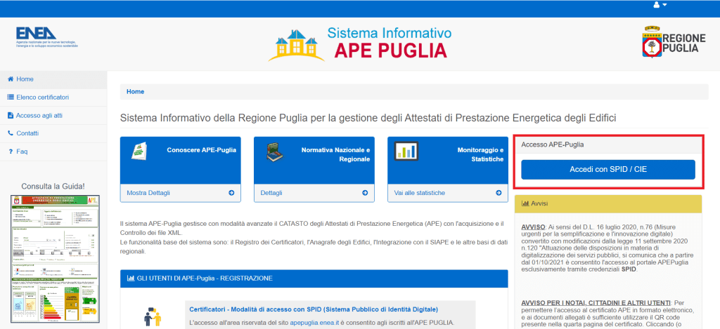 APE Puglia - Accesso al portale