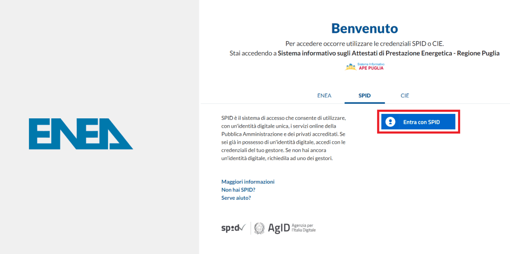 APE Puglia - Entra con SPID