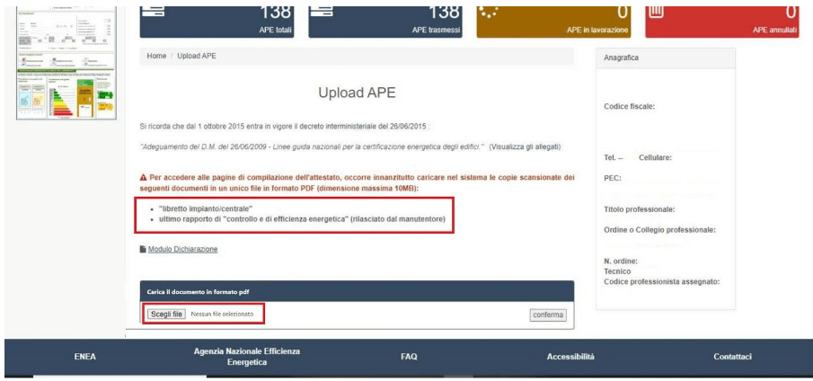 APE Puglia - Carica libretto impianto e documenti
