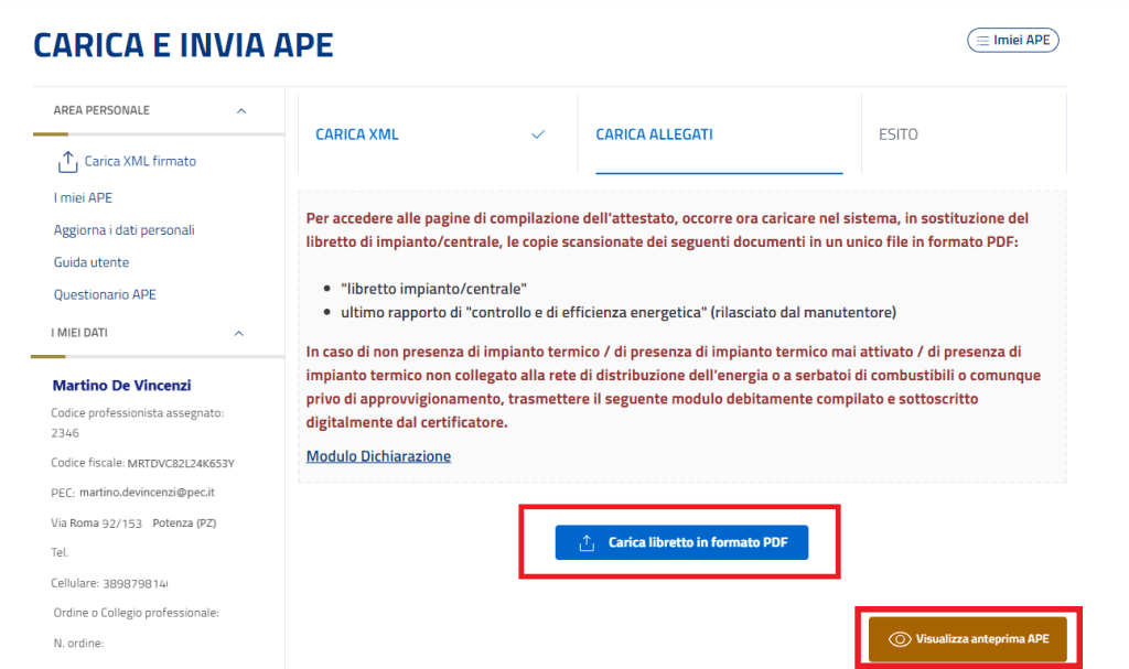 APE Basilicata - Carica Libretto