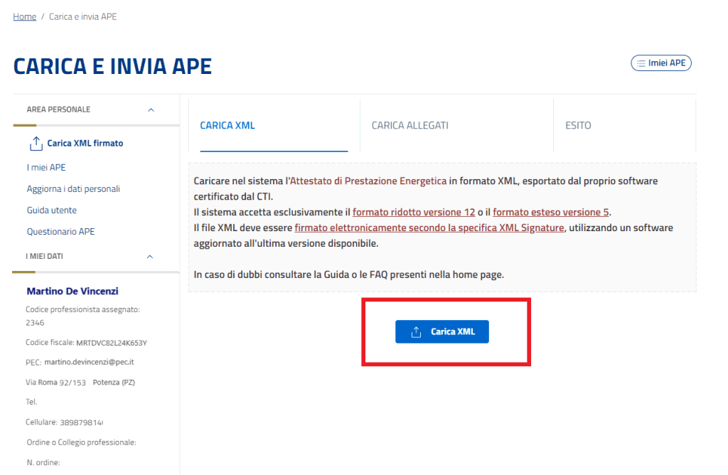 APE Basilicata - Carica XML