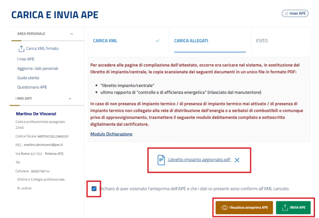 APE Basilicata - Carica e Invia APE