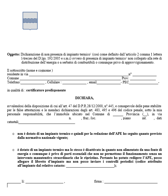 APE Basilicata - Dichiarazione di non presenza