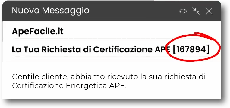 Numero della richiesta APE nell'email di conferma